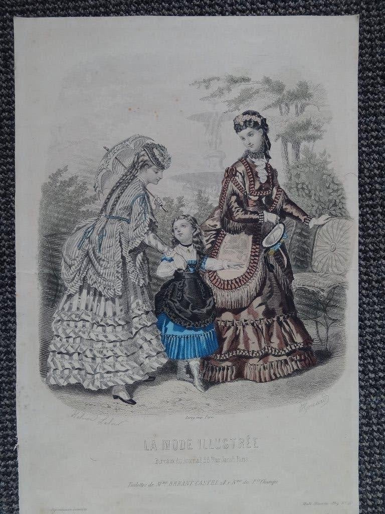 kleurenlitho uit 1869 La mode illustrée,, Antiek en Kunst, Kunst | Litho's en Zeefdrukken, Verzenden, Portret en Figuren, Lithografie
