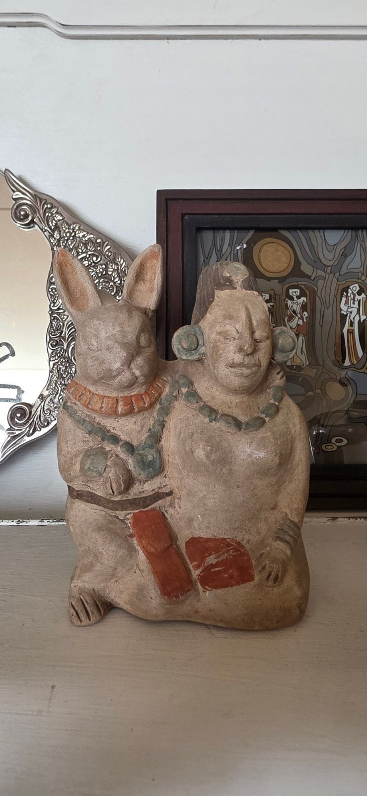 Maya Maangodin (Ixchel) met Konijn beeldje – Replica, Overige onderwerpen, Ophalen of Verzenden, Handgemaakt, 20 - 50 cm