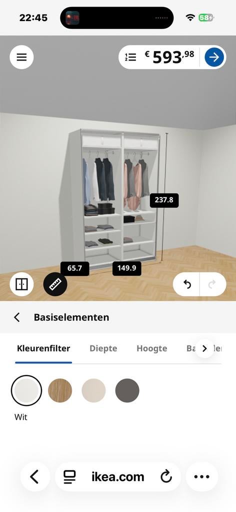 Pax kast 2.36 hoog 1.50 breed 60 diep, Ophalen, Met deur(en), 100 tot 150 cm, 200 cm of meer