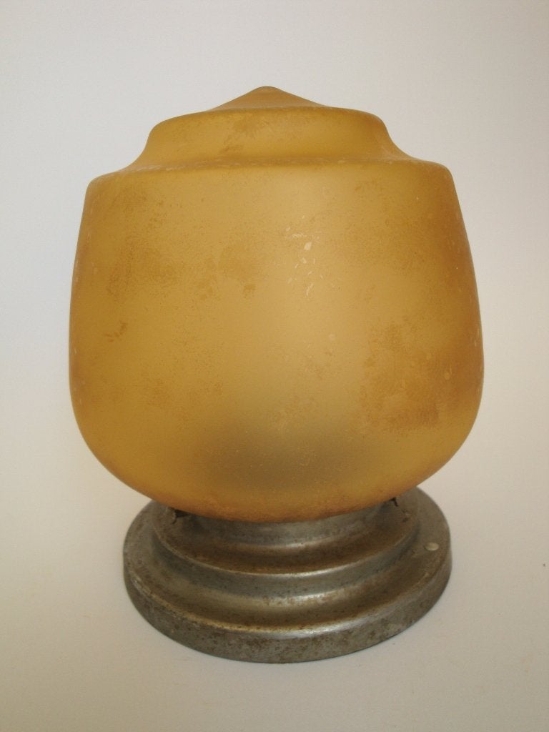 plafondlamp Plafonnière art deco amber geel glas metaal., Ophalen of Verzenden