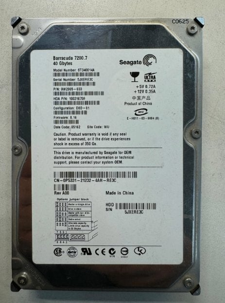 Seagate ST340014A 40GB IDE 3,5" Harddisk, Computers en Software, Intern, HDD, Refurbished, Desktop