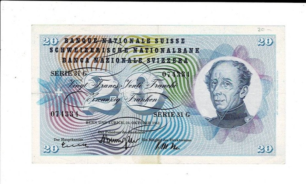 Zwitserland, 20 francs 1973, Postzegels en Munten, Ophalen of Verzenden, Overige landen