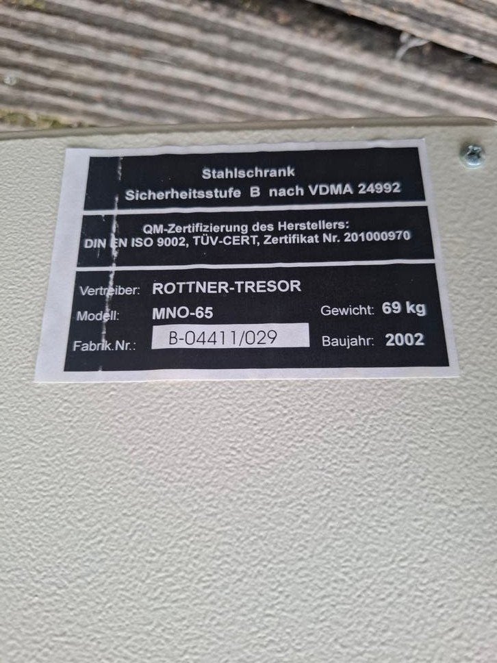 ROTTNER-TRESOR MNO-65 Brandkast - Veiligheidsklasse B, Huis en Inrichting, Brandblussers en Brandkasten, Ophalen