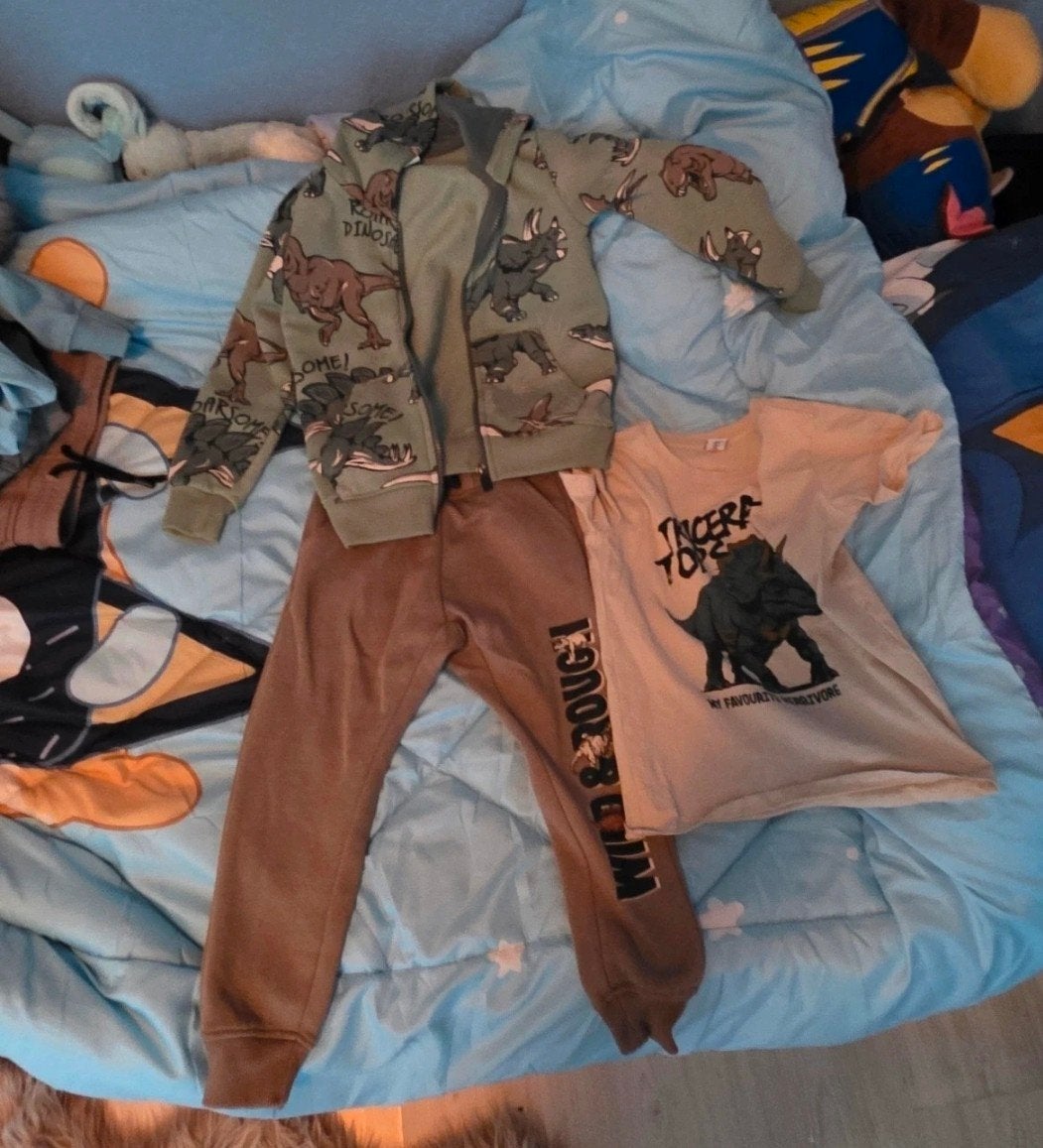 Leuke nieuwe set: hoodie, joggingbroek en T-shirt met dino's, Ophalen of Verzenden, Zo goed als nieuw, Jongen