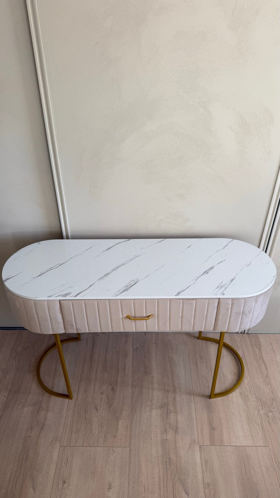 Luxe Make-up Tafel / Side Table - Velvet & Marmerlook, Ophalen, Nieuw, Ovaal, Metaal