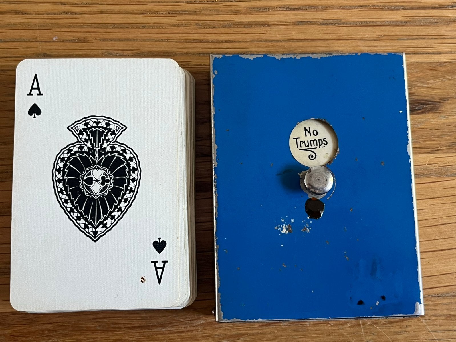 Vintage bridge/whist speelkaarten + zilveren troefindicator, Verzamelen, Verzenden, Gebruikt, Speelkaart(en)