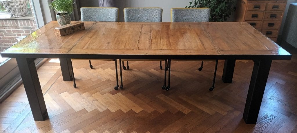 Robuuste industriële tafel, Ophalen, Gebruikt, 200 cm of meer, Vijf personen of meer