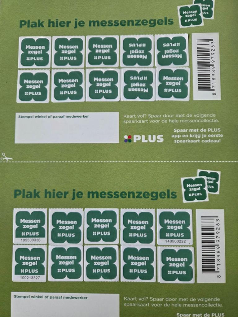 Plus zwilling messenzegels, Ophalen of Verzenden, Winkel, Super of Benzinepomp, Volle spaarkaart
