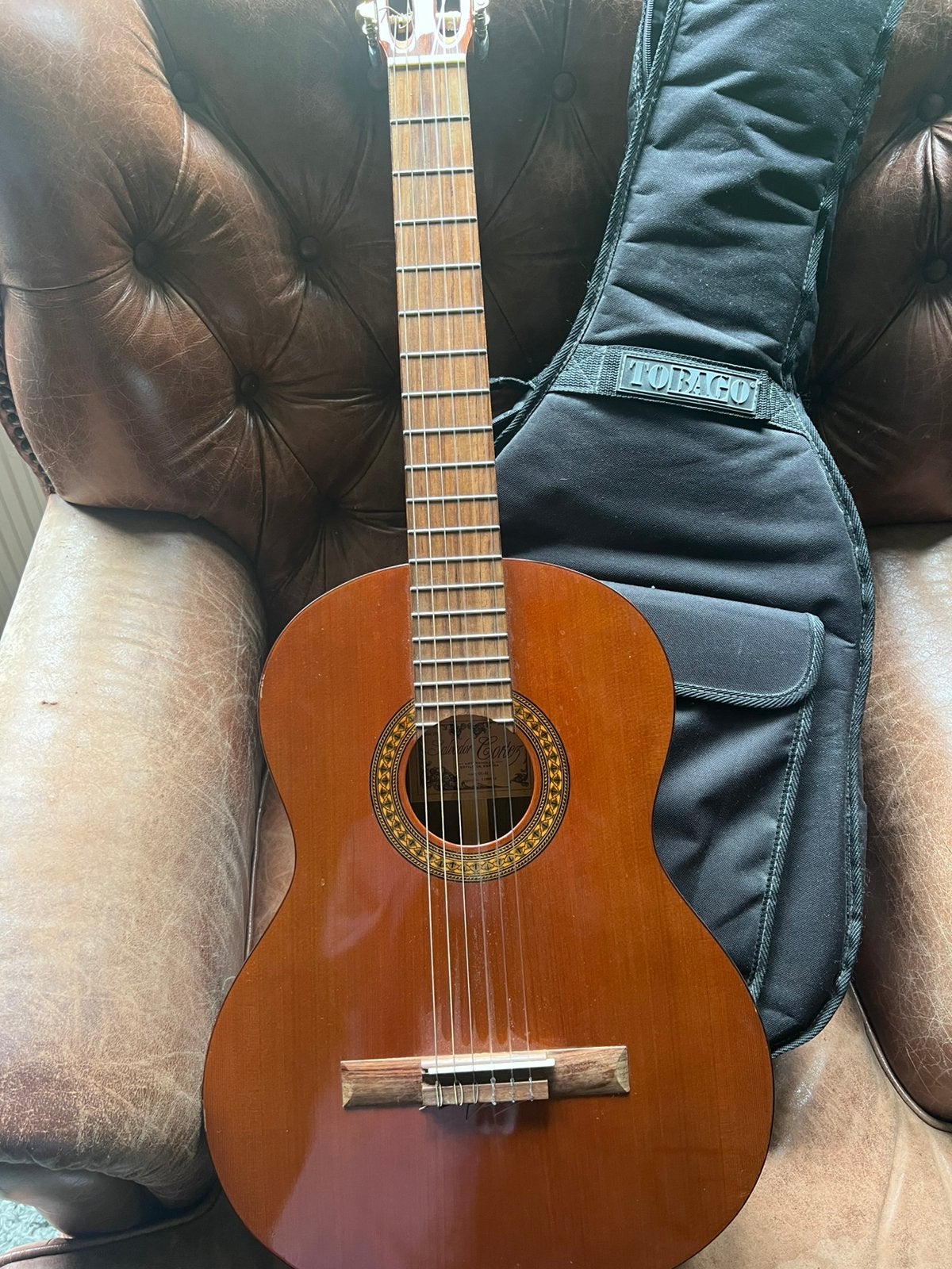 Spaanse gitaar met hoes en standaard, Ophalen, Gebruikt, Klassieke of Spaanse gitaar