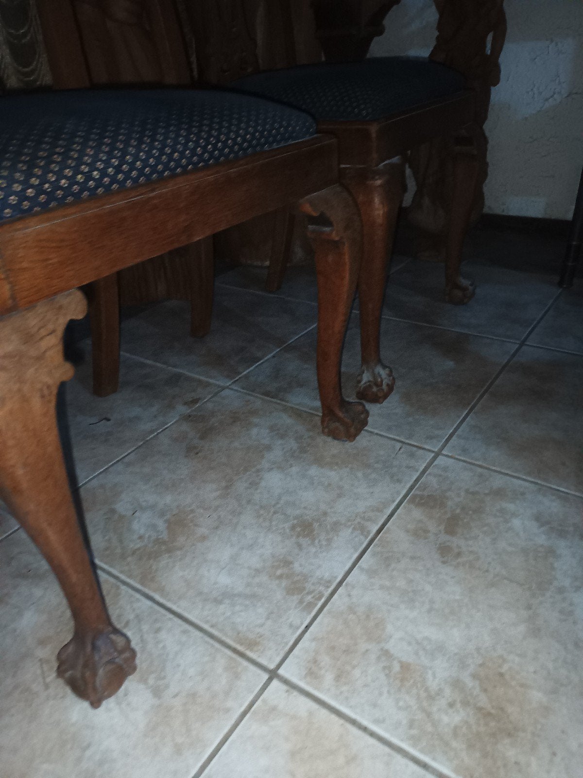 Antieke houten stoel met blauwe stoffen zitting, Antiek en Kunst, Ophalen of Verzenden