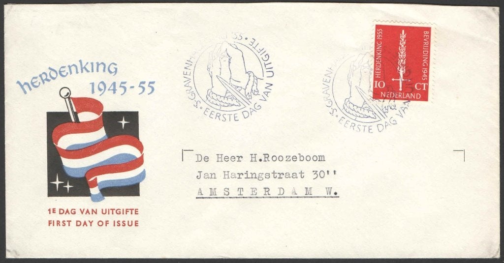 Nederland FDC E22 Met Adres, Bevrijding 1954, Postzegels en Munten, Ophalen of Verzenden, Beschreven, Nederland
