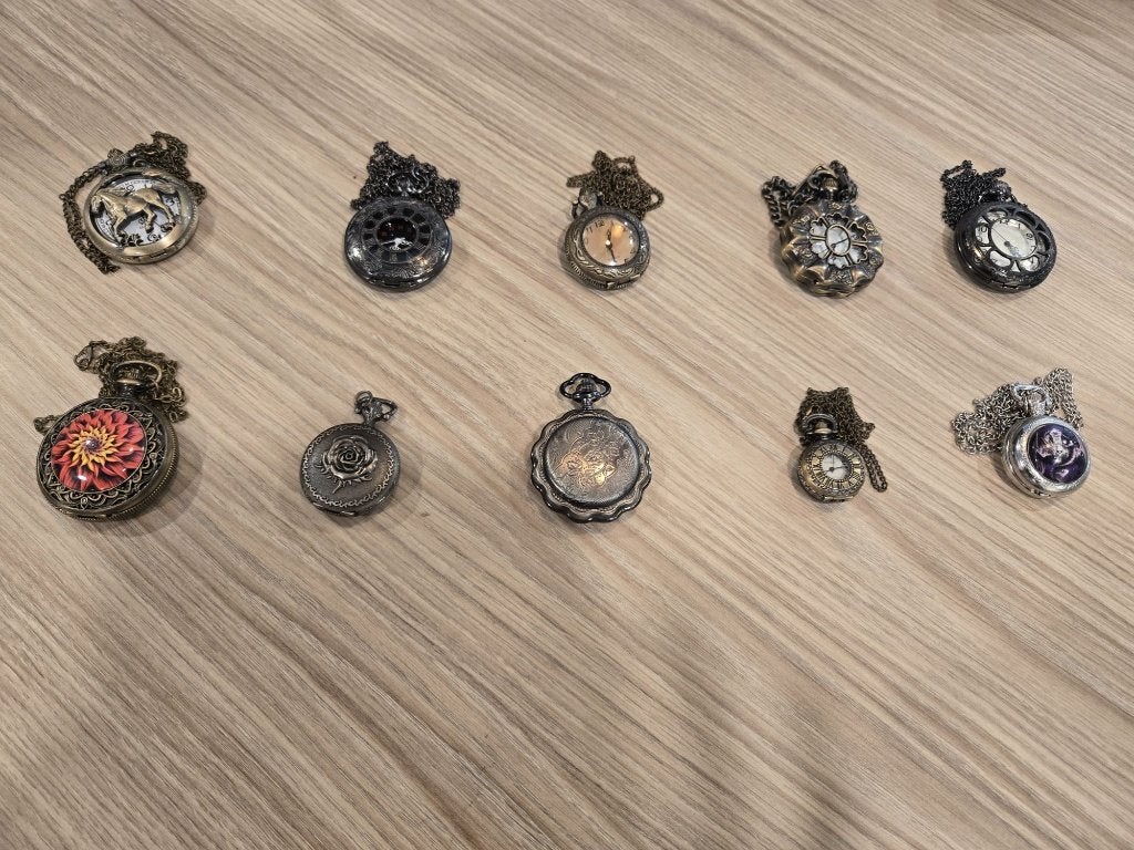 10 decoratieve zakhorloges – donker /brons (set 5/7), Sieraden, Tassen en Uiterlijk, Overige merken, Overige materialen, Zakhorloge