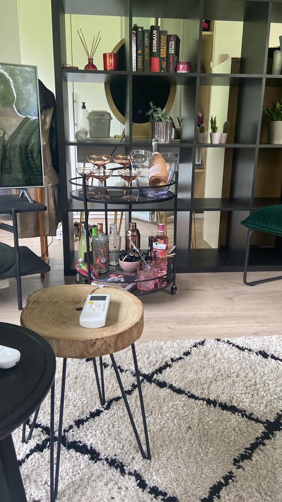 Barcart/ drank trolley van Loods 5, zwart met wieltjes, Huis en Inrichting, Tafels | Bijzettafels, Ophalen, Minder dan 55 cm, Metaal of Aluminium