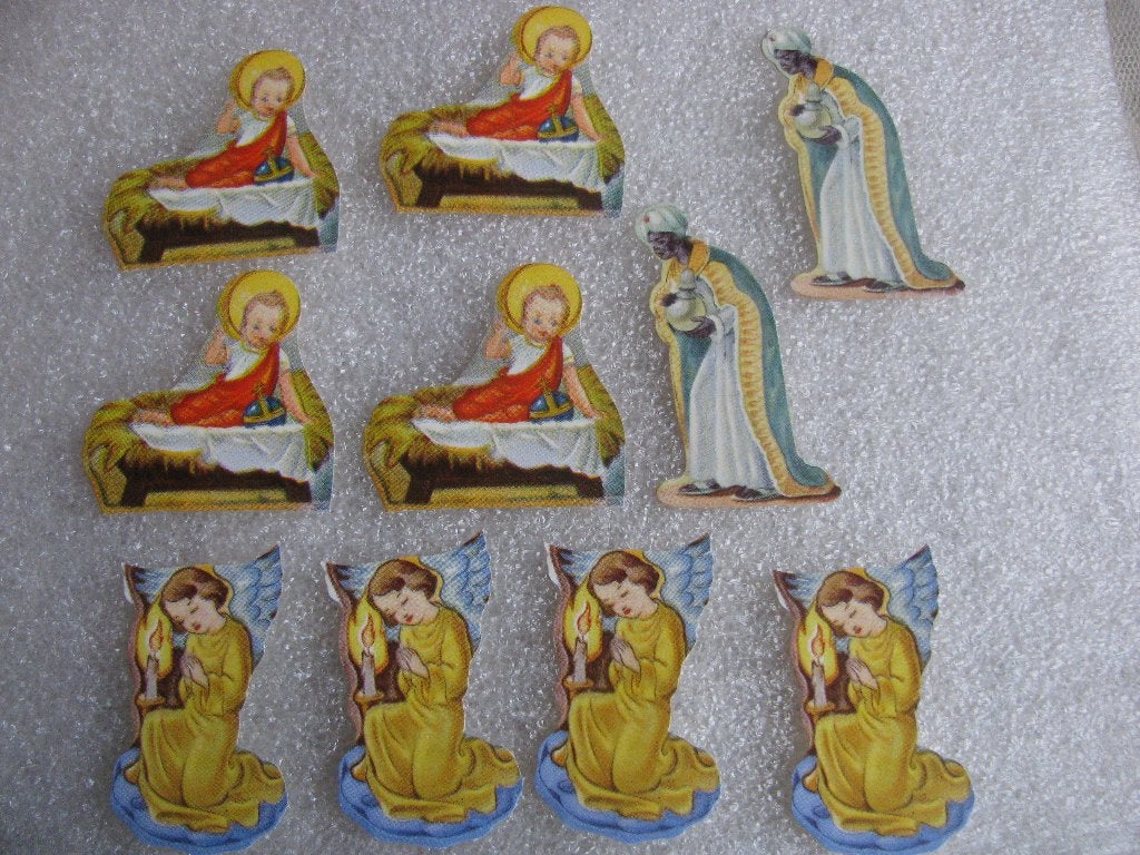 10 Oude Kleine Religieuze Etiketten - Engel / Kindje Jezus, Antiek en Kunst, Curiosa en Brocante, Verzenden