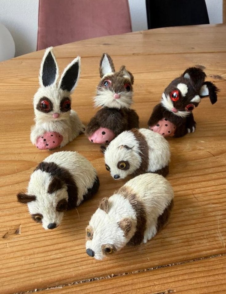 Antieke puntenslijpers 6 stuks met konijnenbont, Ophalen of Verzenden