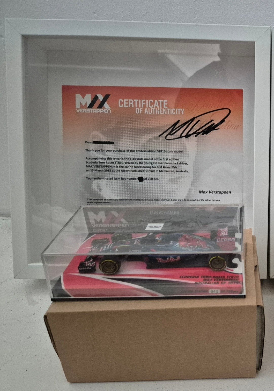 MAX VERSTAPPEN 1:43 TORO ROSSO STR10 AUSTRALIE 2015 EDITIE 1, Ophalen, Zo goed als nieuw, Auto, MiniChamps