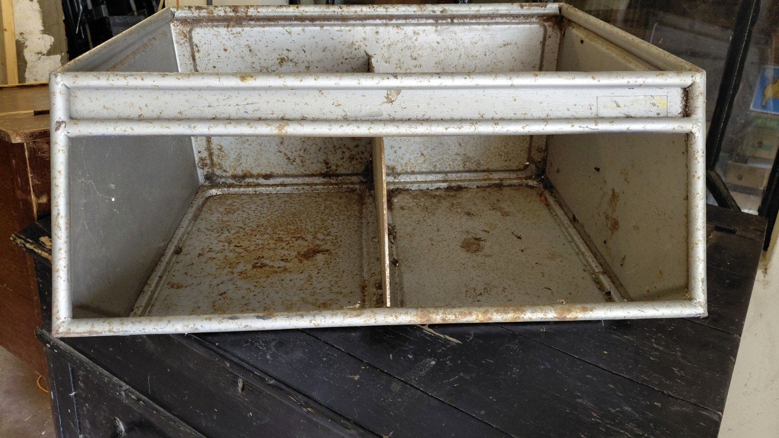 Stoere zware metalen dubbele opbergbak, Gebruikt, 50 tot 100 cm, Ophalen of Verzenden, Metaal