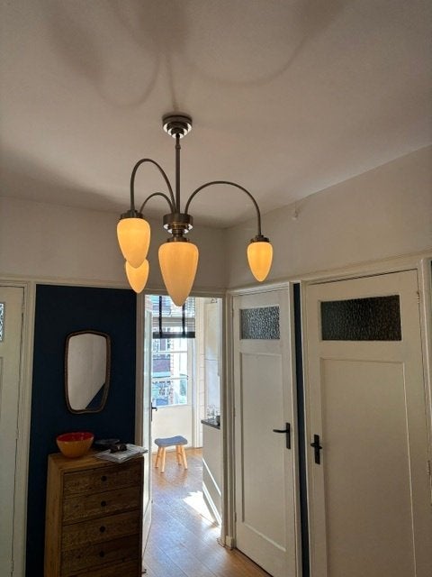 kroonluchter Gispen stijl, Ophalen, Gispen stijl, E27 (groot), Glas
