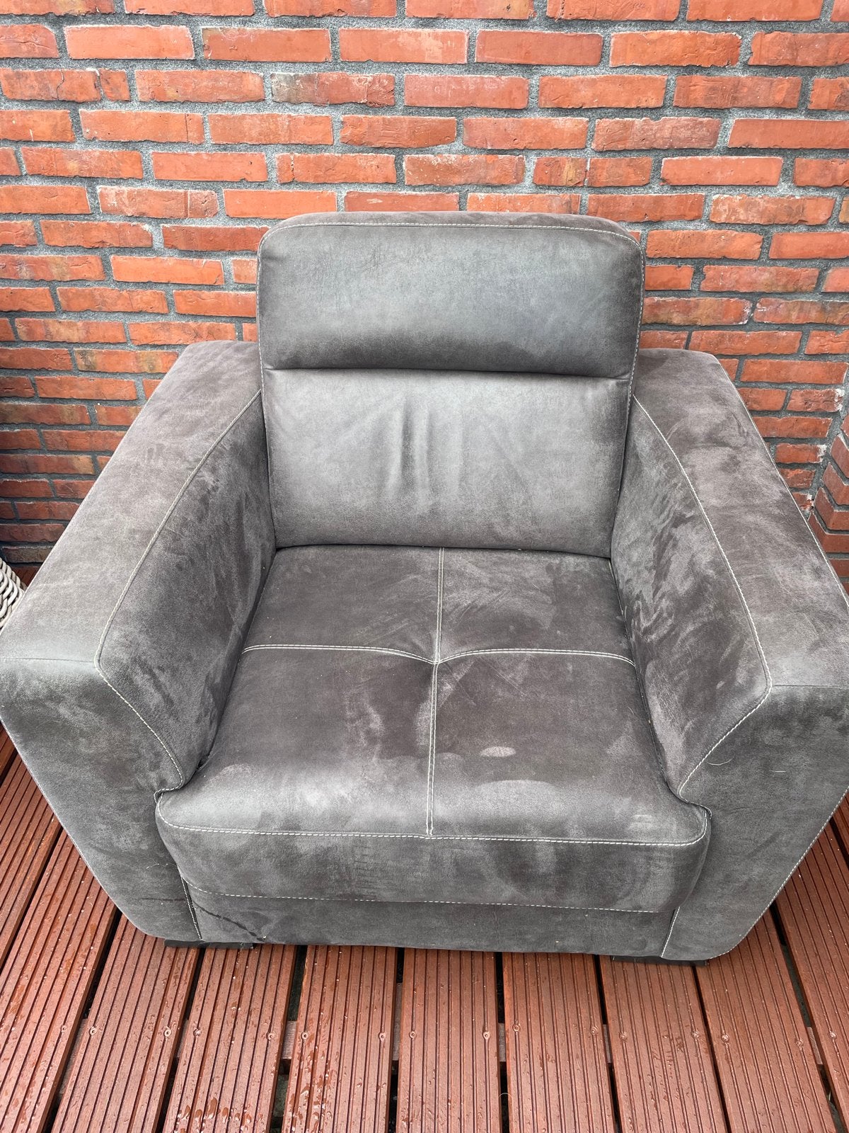 2 comfortabele fauteuils inclusief poef, Ophalen, Gebruikt, Stof, 75 tot 100 cm