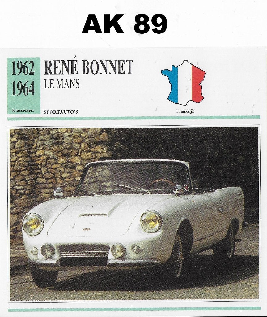 Ak89 autokaart rene bonnet le mans ( 1962 - 1964 ), Ophalen of Verzenden, Zo goed als nieuw, Auto's