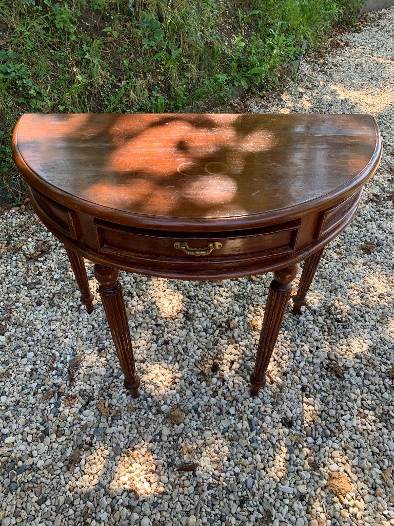 Antieke halvemaan (demi-lune) bijzettafel/console in hout, Ophalen