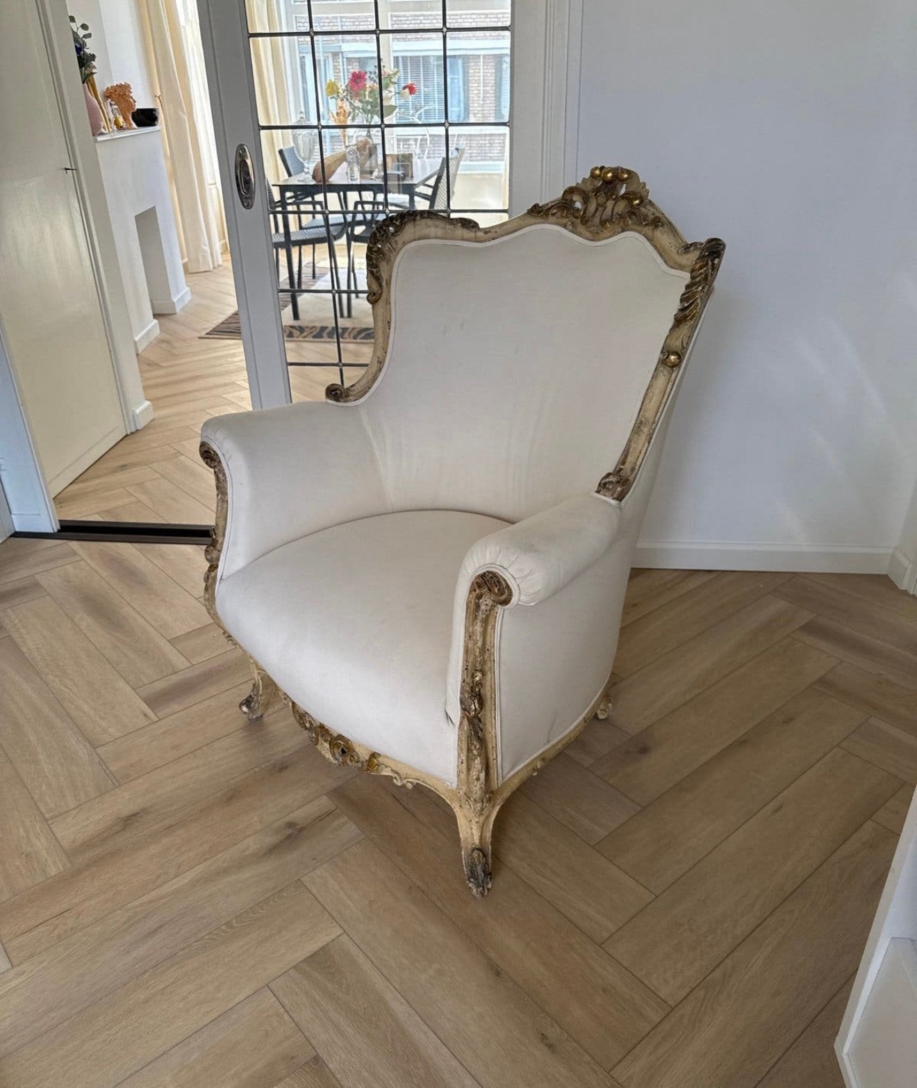 Fauteuil rococo barok vintage stoel, Ophalen, Zo goed als nieuw, 75 tot 100 cm, 50 tot 75 cm