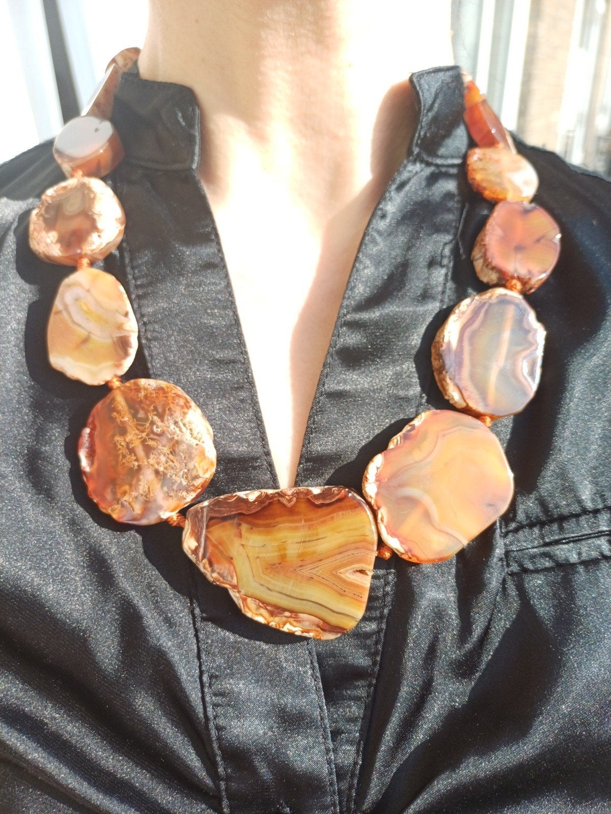 Vanoli collier / ketting van bruin - oranje agaat schijfjes, Sieraden, Tassen en Uiterlijk, Kettingen, Daiva1973@hotmail.com, Vanoli