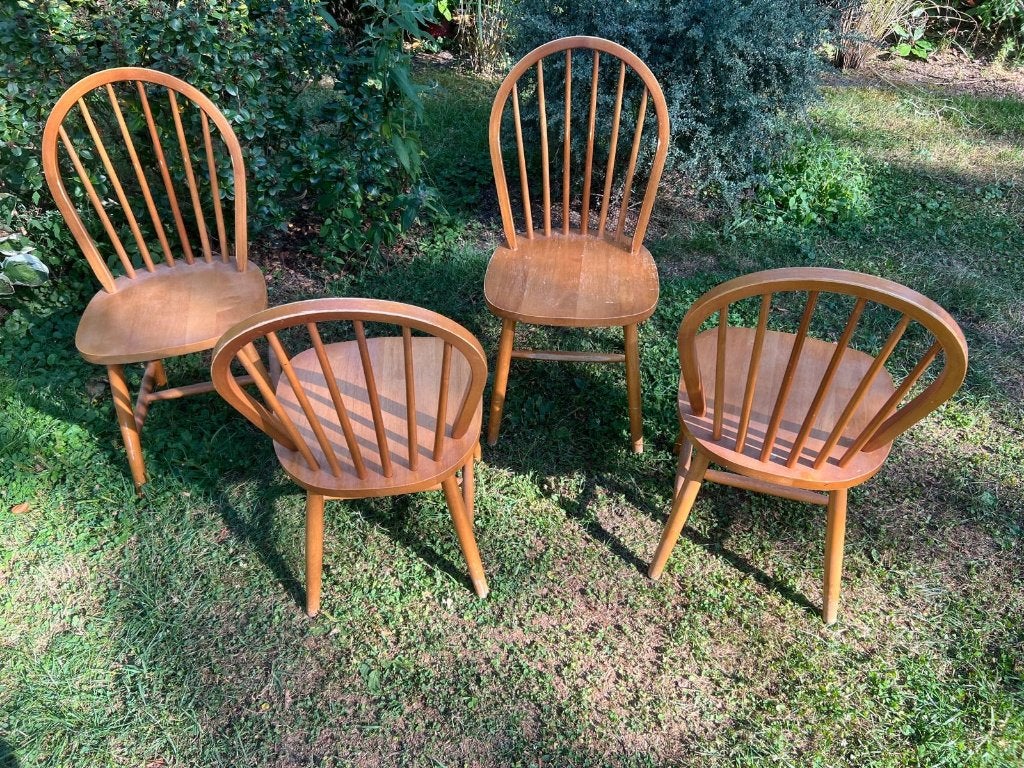 4 houten Windsor eetkamerstoelen vintage landelijke stijl, Huis en Inrichting, Stoelen, Ophalen, Gebruikt, Bruin, Windsor, Engels