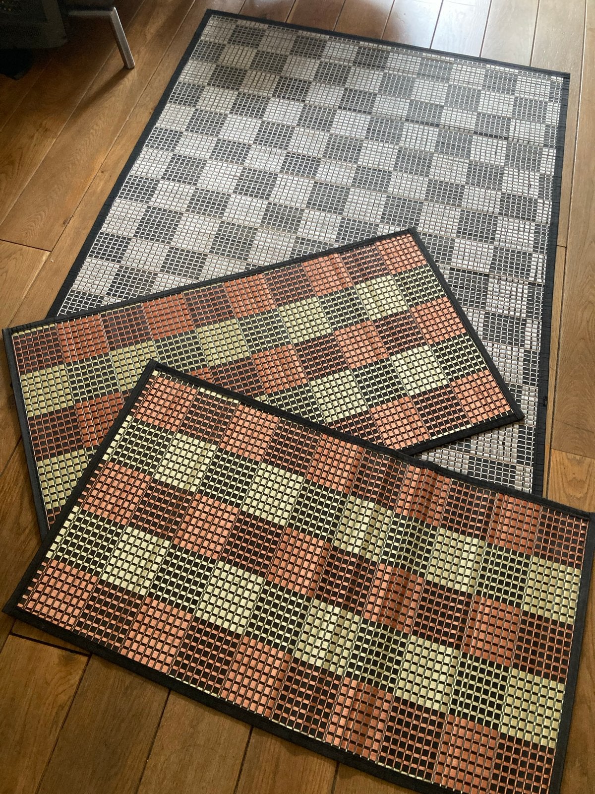 Set van 3 bamboe matten - 1 groot, 2 klein, Ophalen, 100 tot 150 cm, Bruin, 50 tot 100 cm