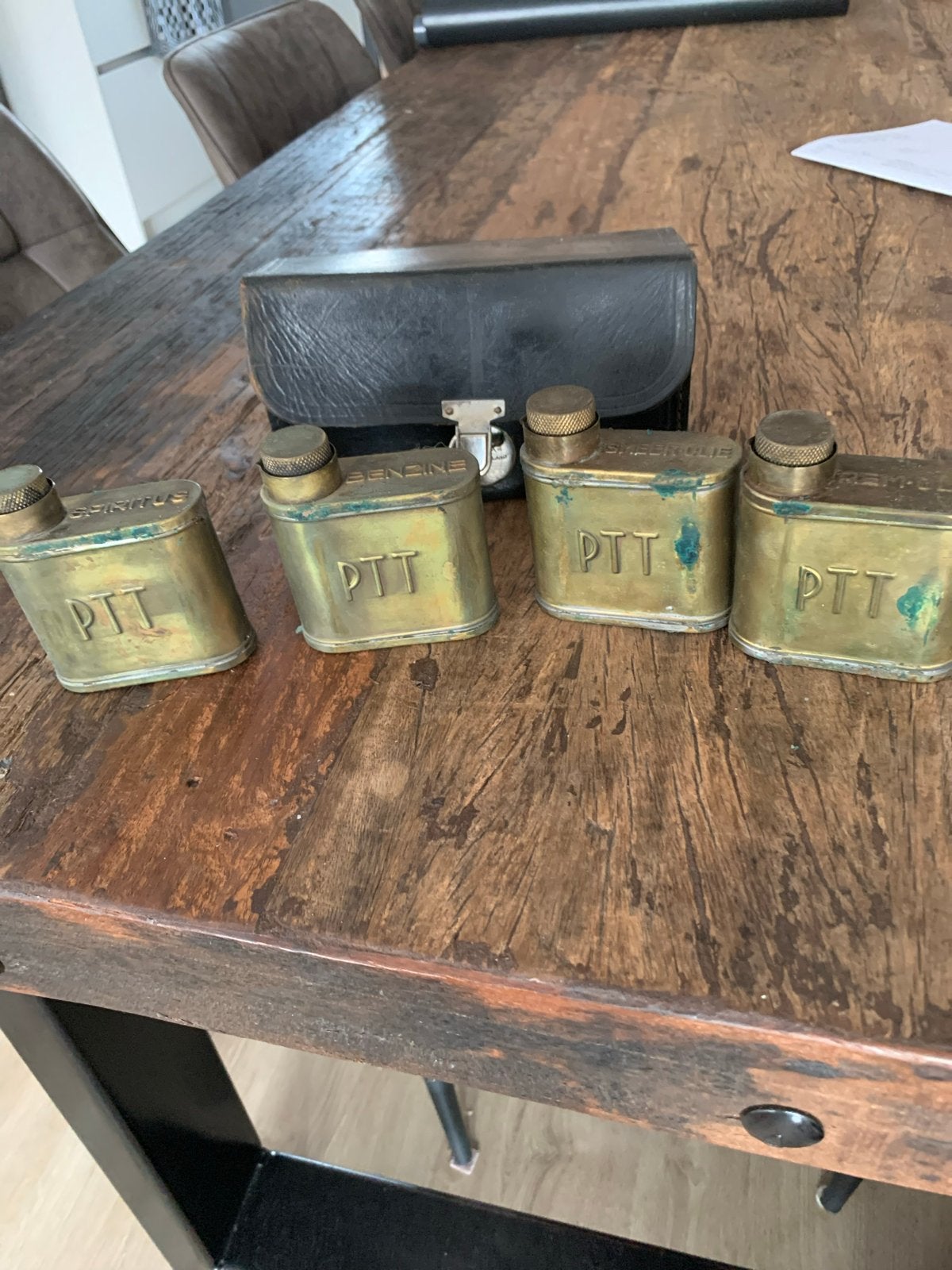 Vintage PTT Vloeistofblikjes Set met Etui, Ophalen of Verzenden