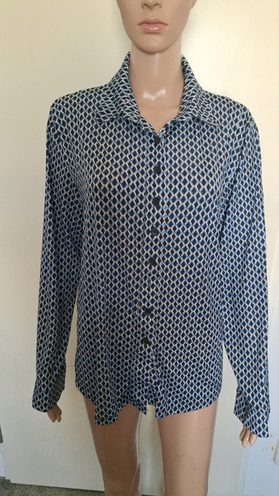 Dames blouse met geometrisch patroon, Maat 38/40 (M), Blauw, Ophalen of Verzenden, Onbekend