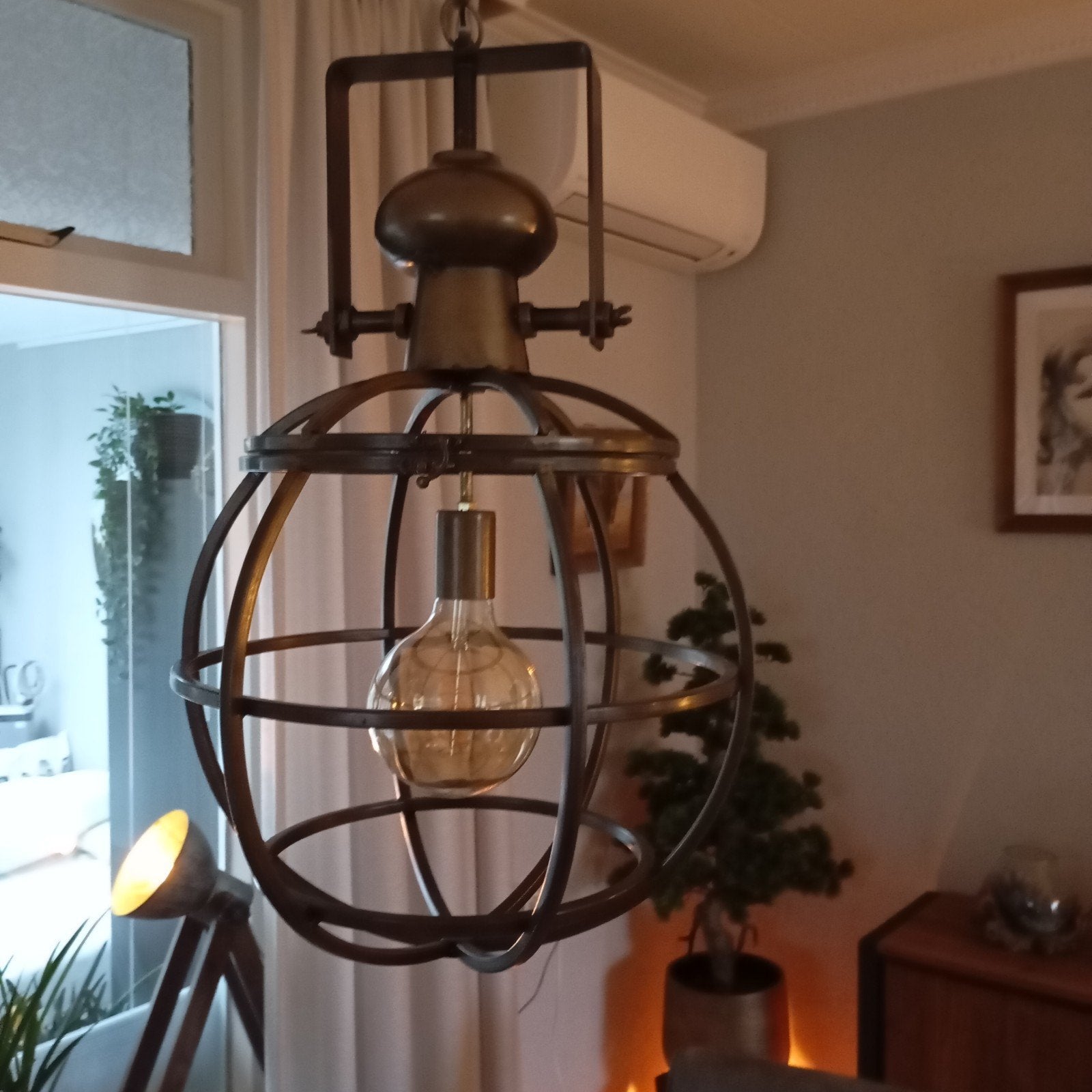 Bronskleurige hanglamp, industrieel, klassiek., Ophalen of Verzenden, Zo goed als nieuw, Metaal