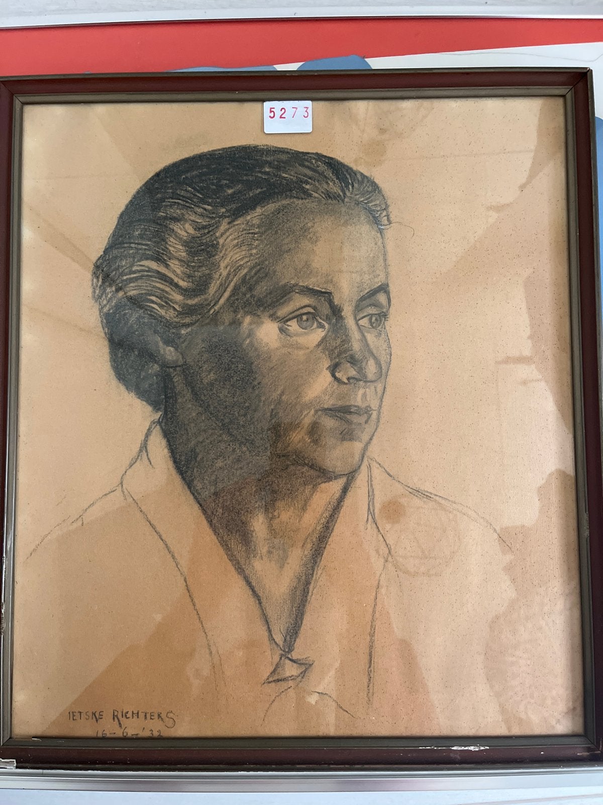 Portret van Ietske Richters, 1932 - Houtskooltekening, Ophalen of Verzenden, Tekening, Houtskooltekening, Ingelijst
