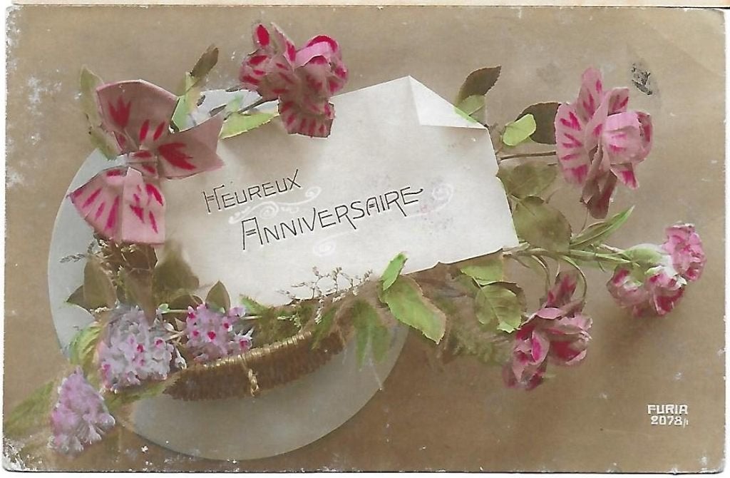 Heureux anneversaire oude gelopen ansichtkaart (9388, Ophalen of Verzenden, Voor 1920, Gelopen