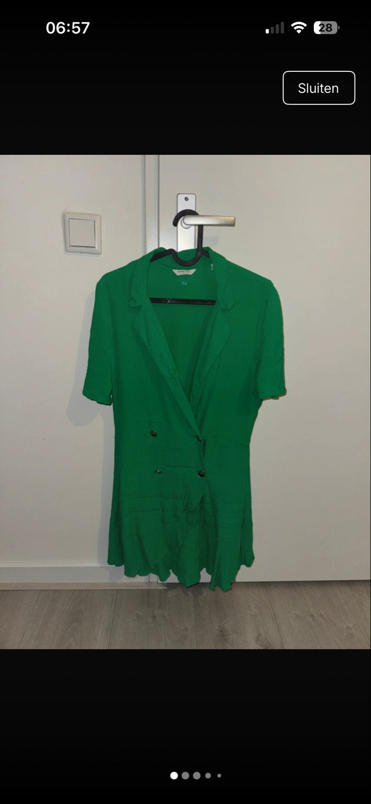 Groene blazerjurk met knopen, Kleding | Dames, Jurken, Zo goed als nieuw, Maat 38/40 (M), Groen, Boven de knie, Ophalen of Verzenden