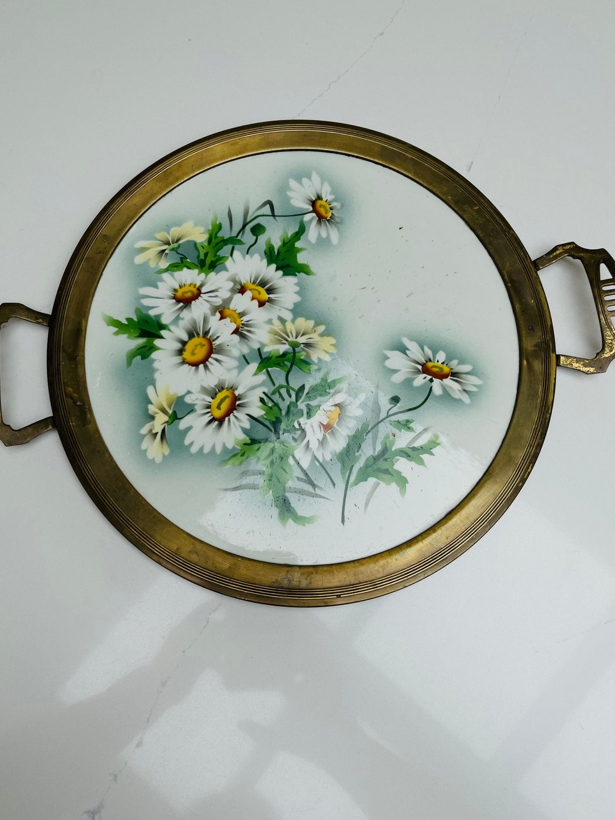 Art Nouveau Dienblad Keramiek Messing VB 1910 Margriet 35cm, Ophalen of Verzenden
