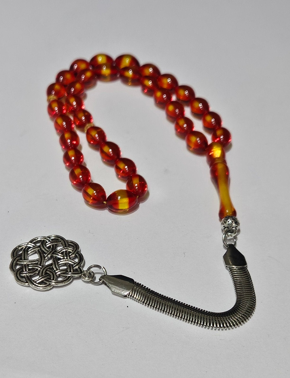 tesbih, misbah, ateş kehribar. ölçü 8x11mm, Ophalen of Verzenden, Nieuw, Overige kleuren, Kunststof