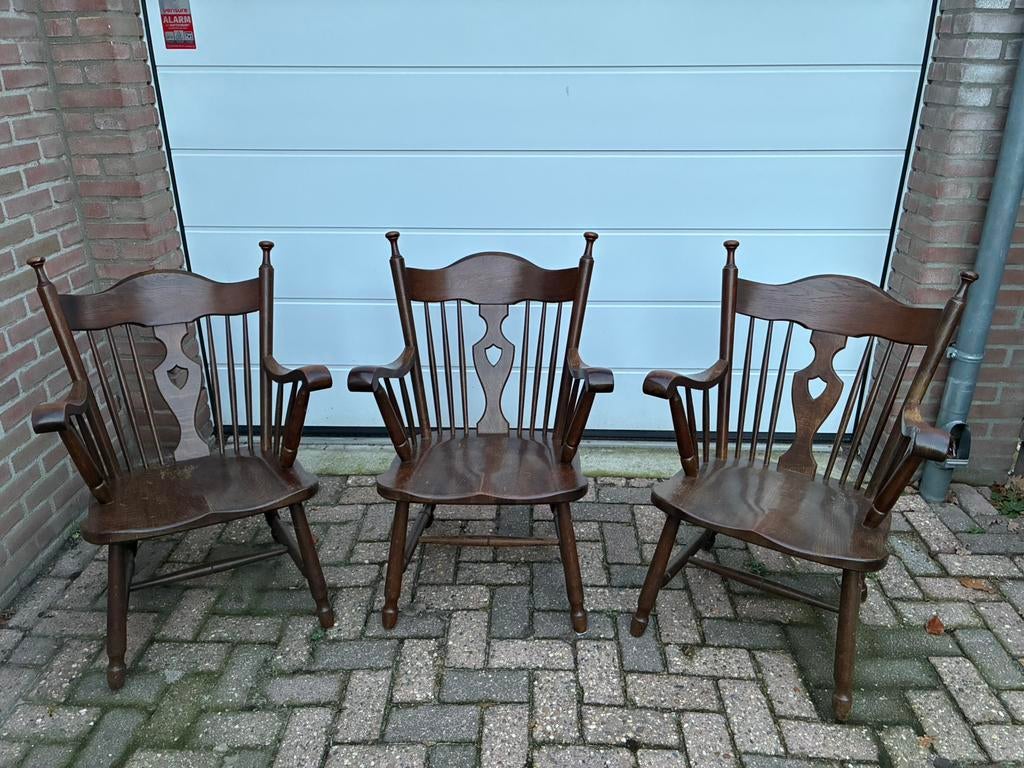 Vintage houten stoelen en tafel set, Huis en Inrichting, Stoelen, Gebruikt, Drie, Hout, Bruin, Ophalen