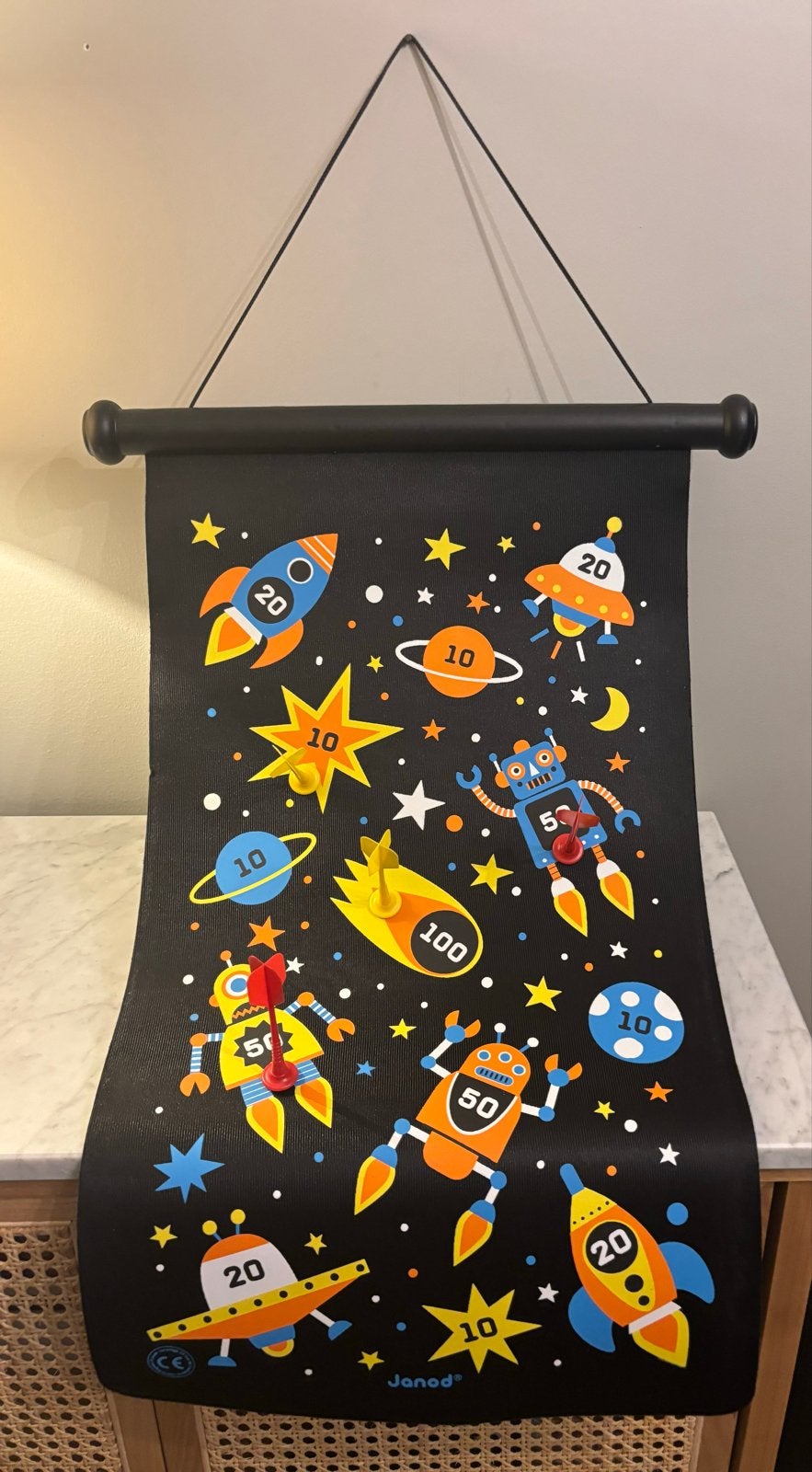 Janod Ruimte Dartbord met Klittenband Darts, Ophalen of Verzenden, Gebruikt, Jongen of Meisje