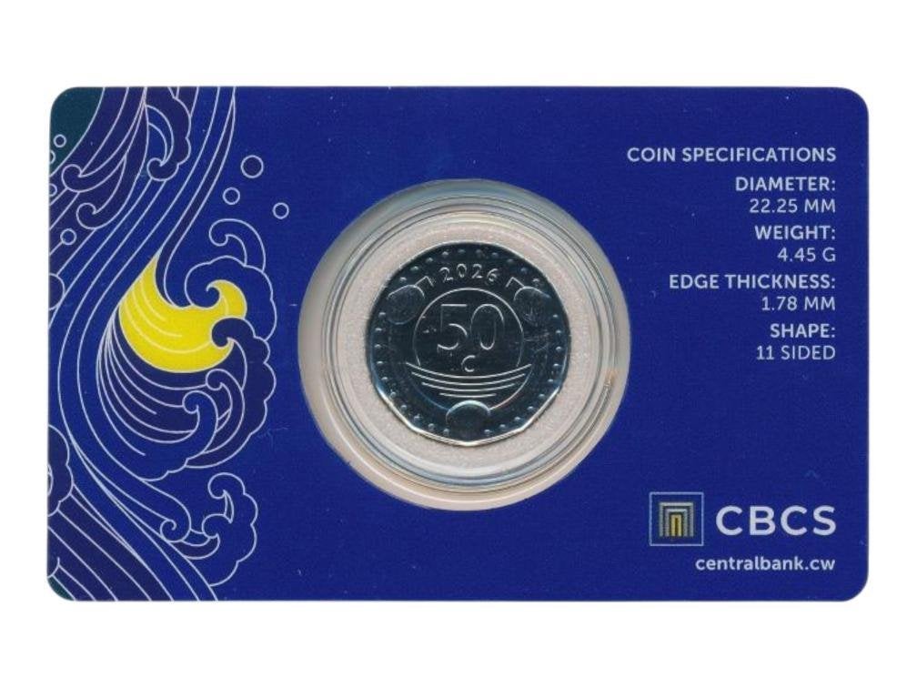 Curacao en Sint Maarten 50 cent 2026 in coincard, Ophalen of Verzenden, Koningin Wilhelmina, Overige waardes, Losse munt