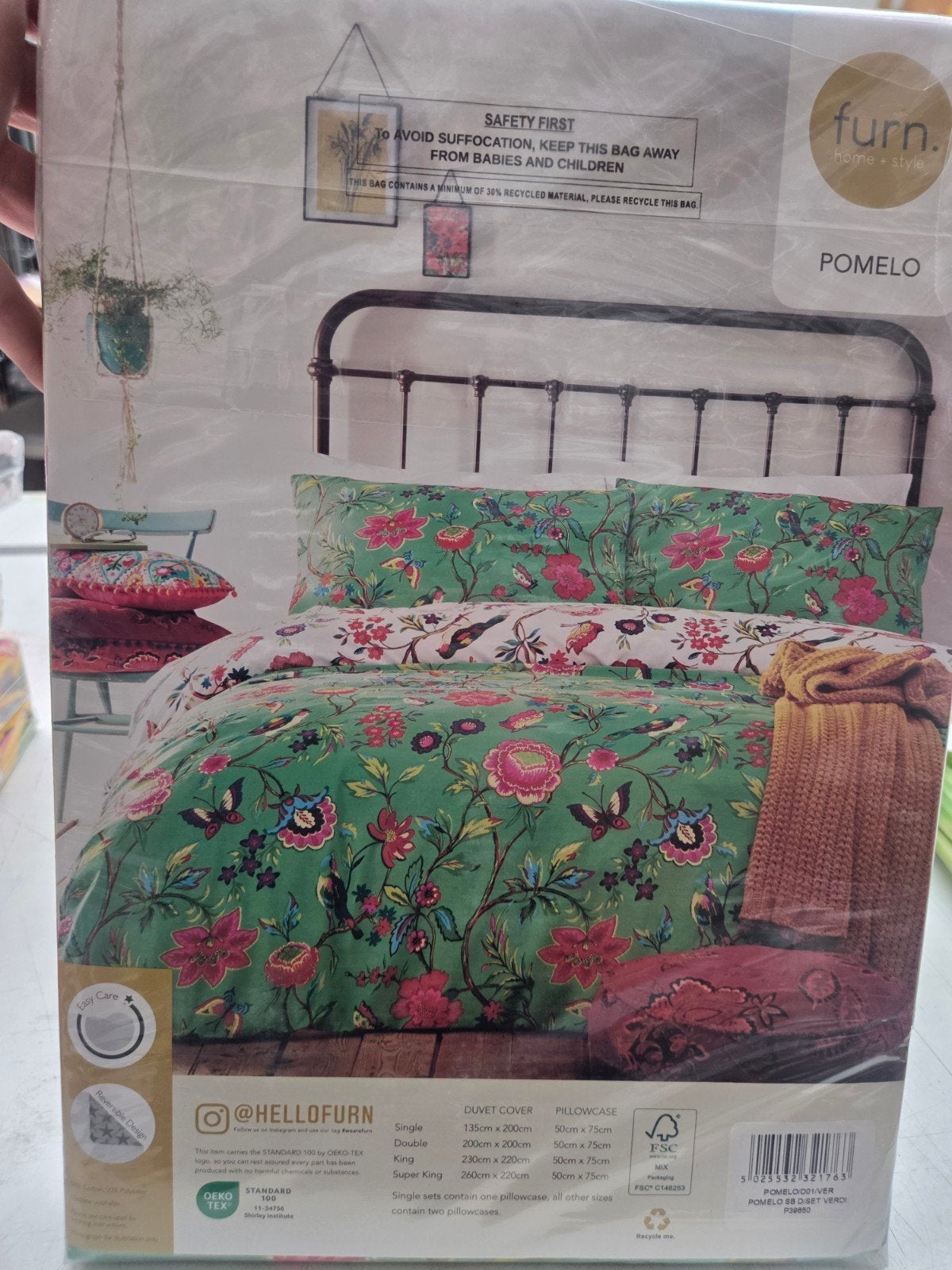 Furn. Pomelo Dekbedovertrekset - Groen met Bloemen, Ophalen of Verzenden