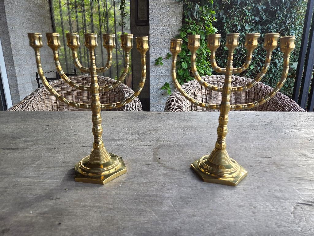 Massief Messing Menorah 2 stuks, Ophalen of Verzenden