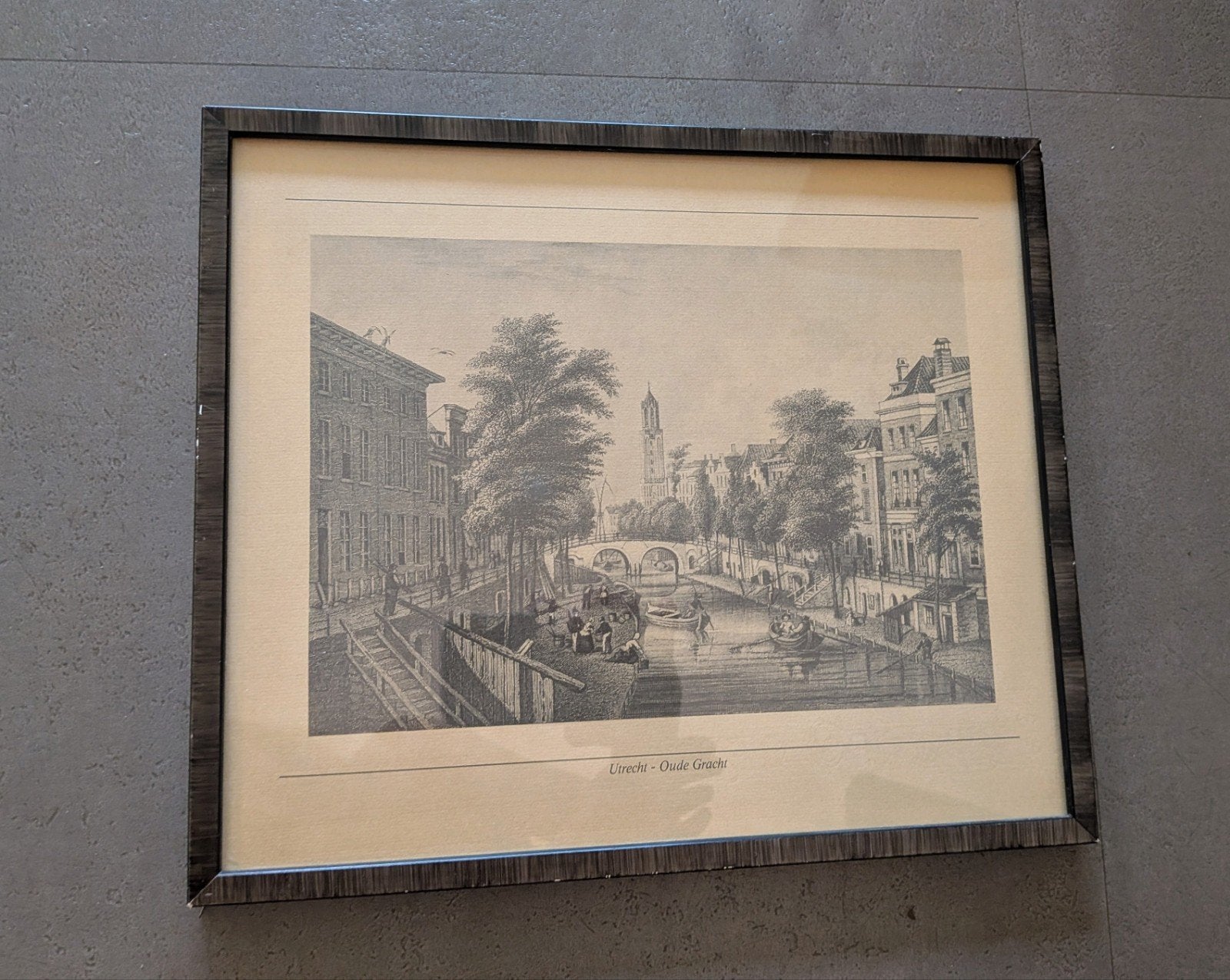 Ingelijst prent Utrecht Oude Gracht reproductie, Ophalen of Verzenden