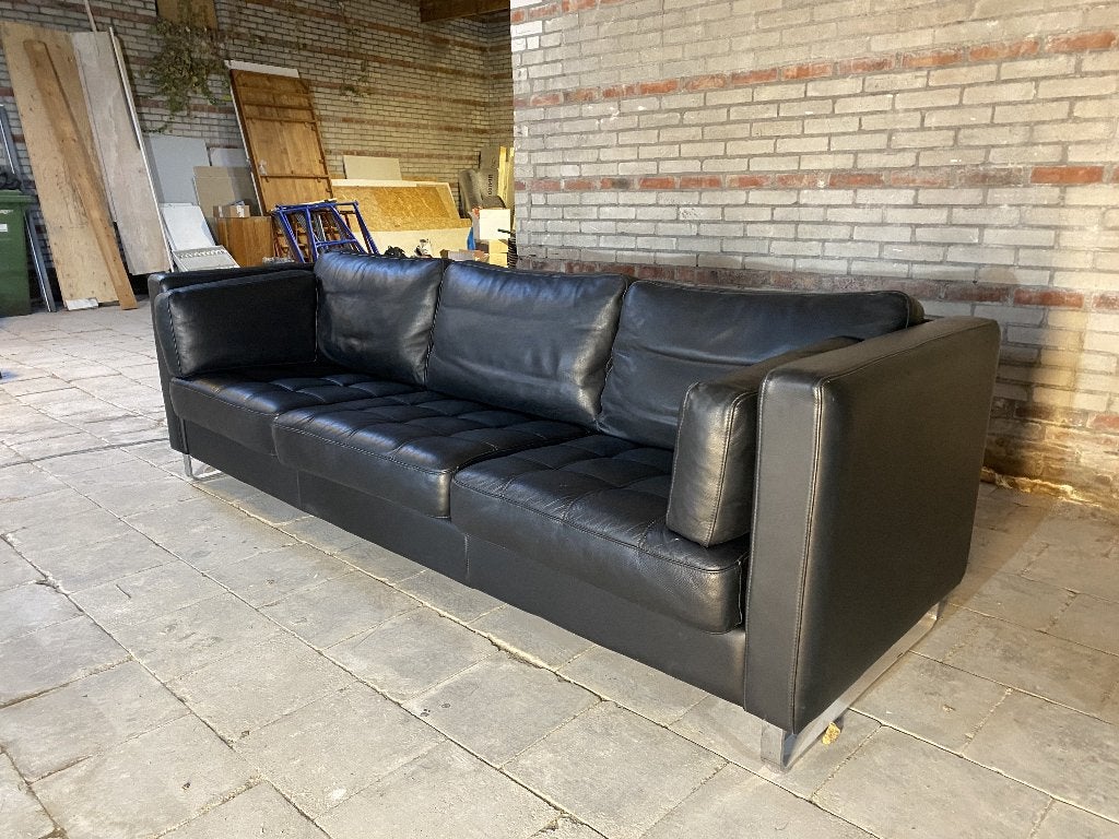 Zwarte leren bank - 250x82 cm - Kleine beschadigingen, Ophalen, 250 tot 300 cm, Gebruikt, Rechte bank