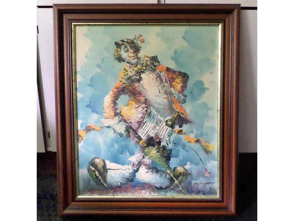 Brenda Polsky Morgan Childs (1942-2008) clown lijst=73x63 z4, Antiek en Kunst, Kunst | Schilderijen | Klassiek, Ophalen of Verzenden