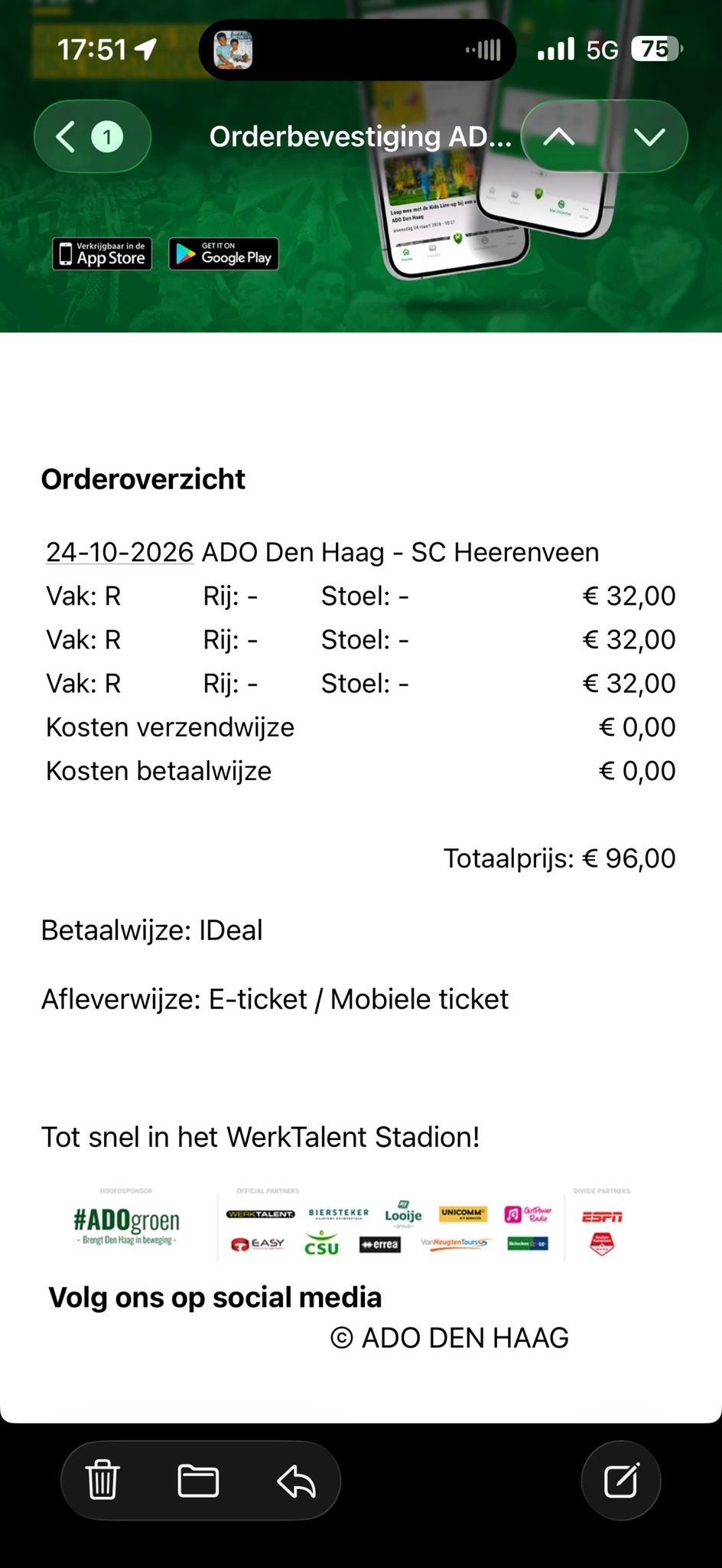 3 kaarten Ado-Heerenveen vak R, Tickets en Kaartjes, Losse kaart, Drie personen of meer, Oktober