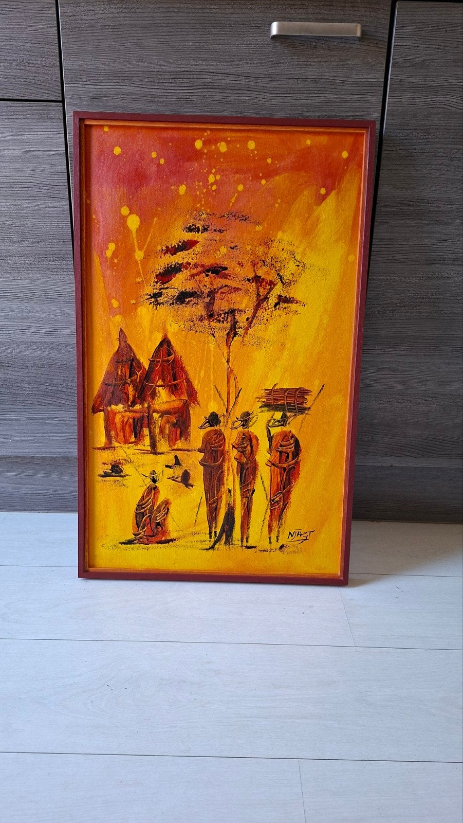 Originele Batik schilderij in nette lijst, Antiek en Kunst, Ophalen