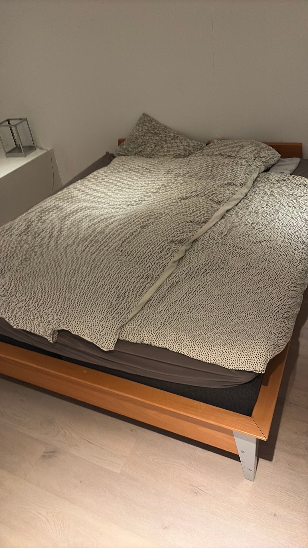 Tweepersoonsbed met pullman matrassen en topper, Ophalen, Gebruikt, 210 cm, Tweepersoons