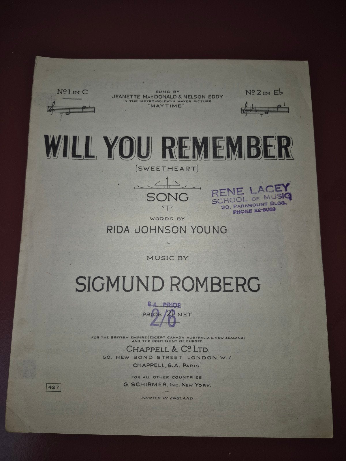 Will You Remember (Sweetheart) bladmuziek, Zang, Gebruikt, Filmmuziek en Soundtracks, Ophalen of Verzenden