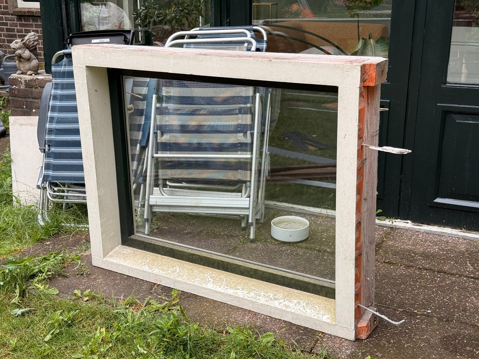 Massief houten kozijn met kiepraam en hardstenen dorpel, Ophalen, Gevelraam of Ruit, Gebruikt, 80 tot 120 cm
